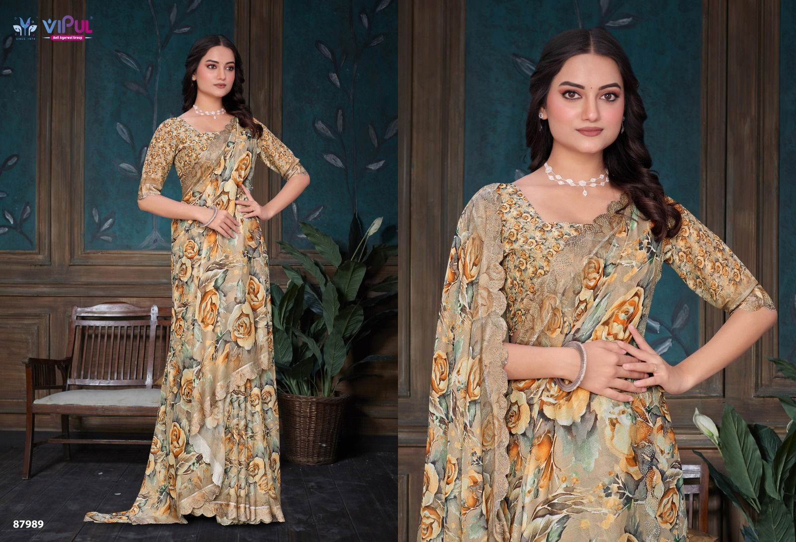 Estella By Vipul Dal Moss Printed Daily Wear Saree Wholesale Price In Surat